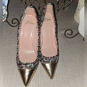 NWOT J . Crew Women's Tweed Gold Cap Toe Elsie Pumps